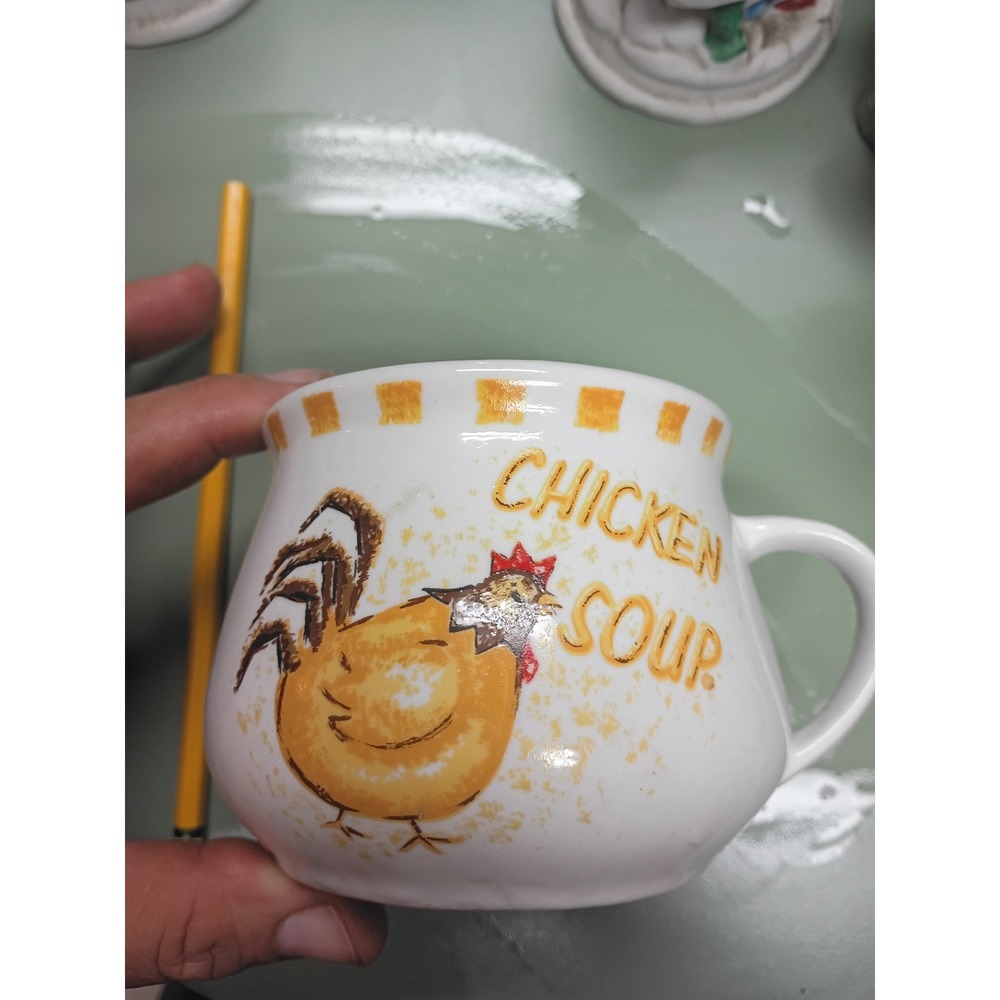 Fine Porcelain Chicken Soup Mug White Yellow Rooster Country Farmhouse Cup